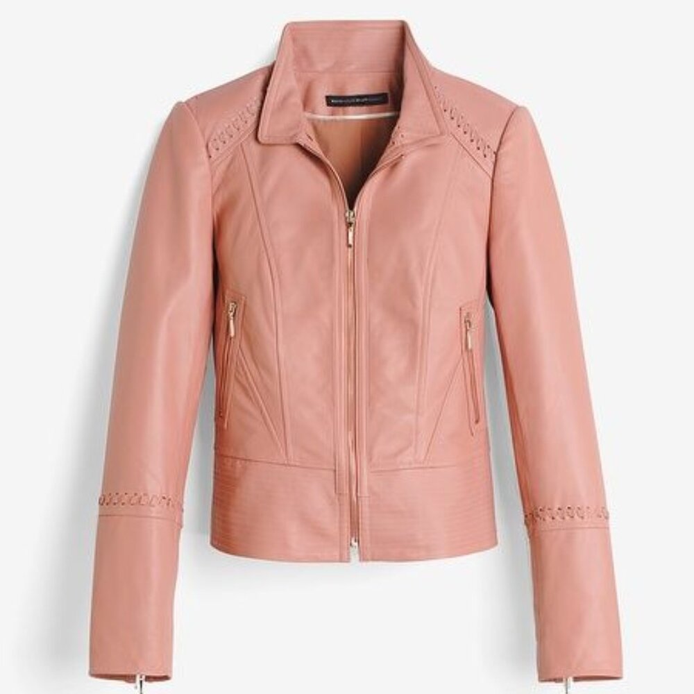 White House Black Market Blush Pink Leather Jacket – Whipstitch Details